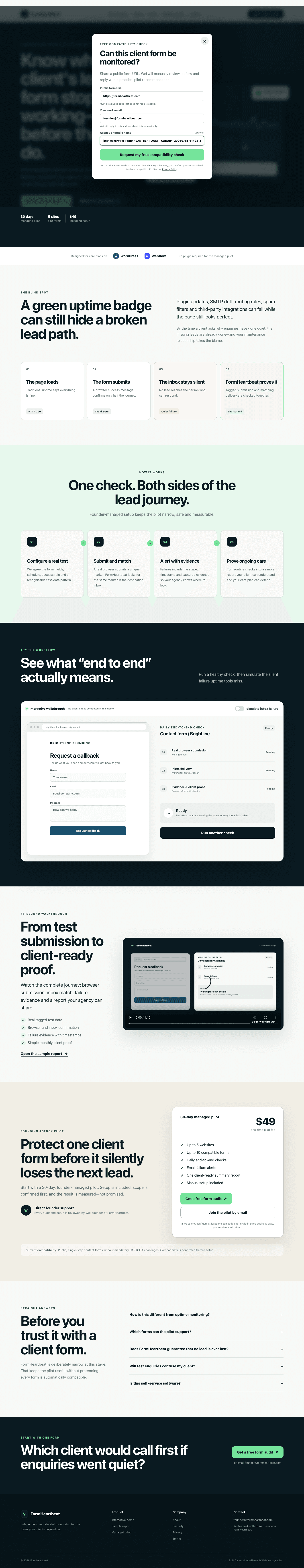 FormHeartbeat request form before the monitored self-test submission